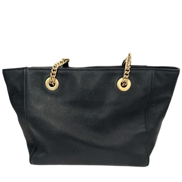 Coach Turnlock Chain Tote Bag Shoulder #57107 Purse Pebbled Leather Black Gold - Picture 3 of 11